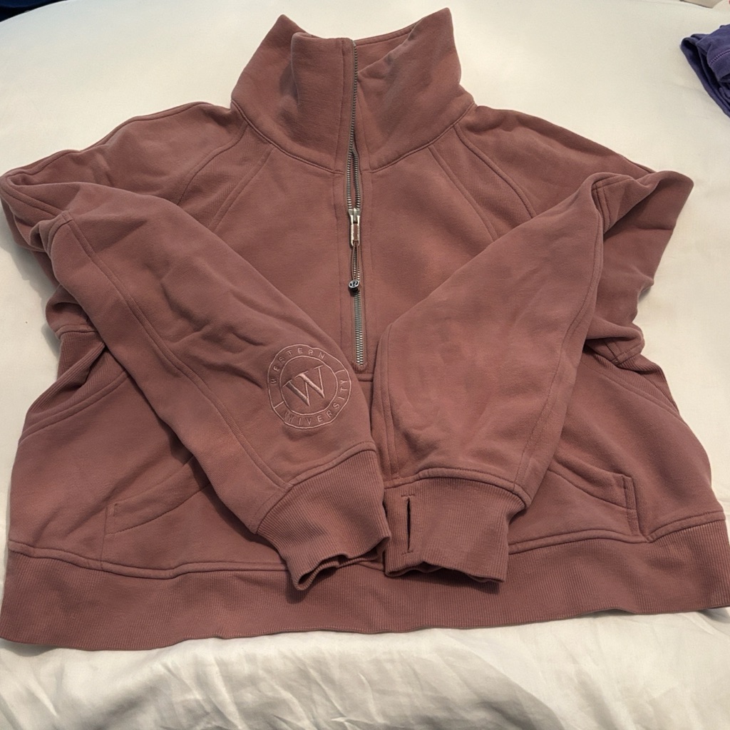 Lululemon Scuba Funnel Neck 1/4-Zip M/L Crop Embroidered “Western University”
